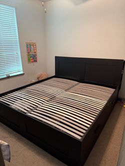 IKEA King Bed Frame with Head board and storage with mattresses