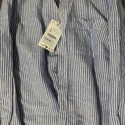 Zara Men’s Blue/White Striped Button Up Shirt 