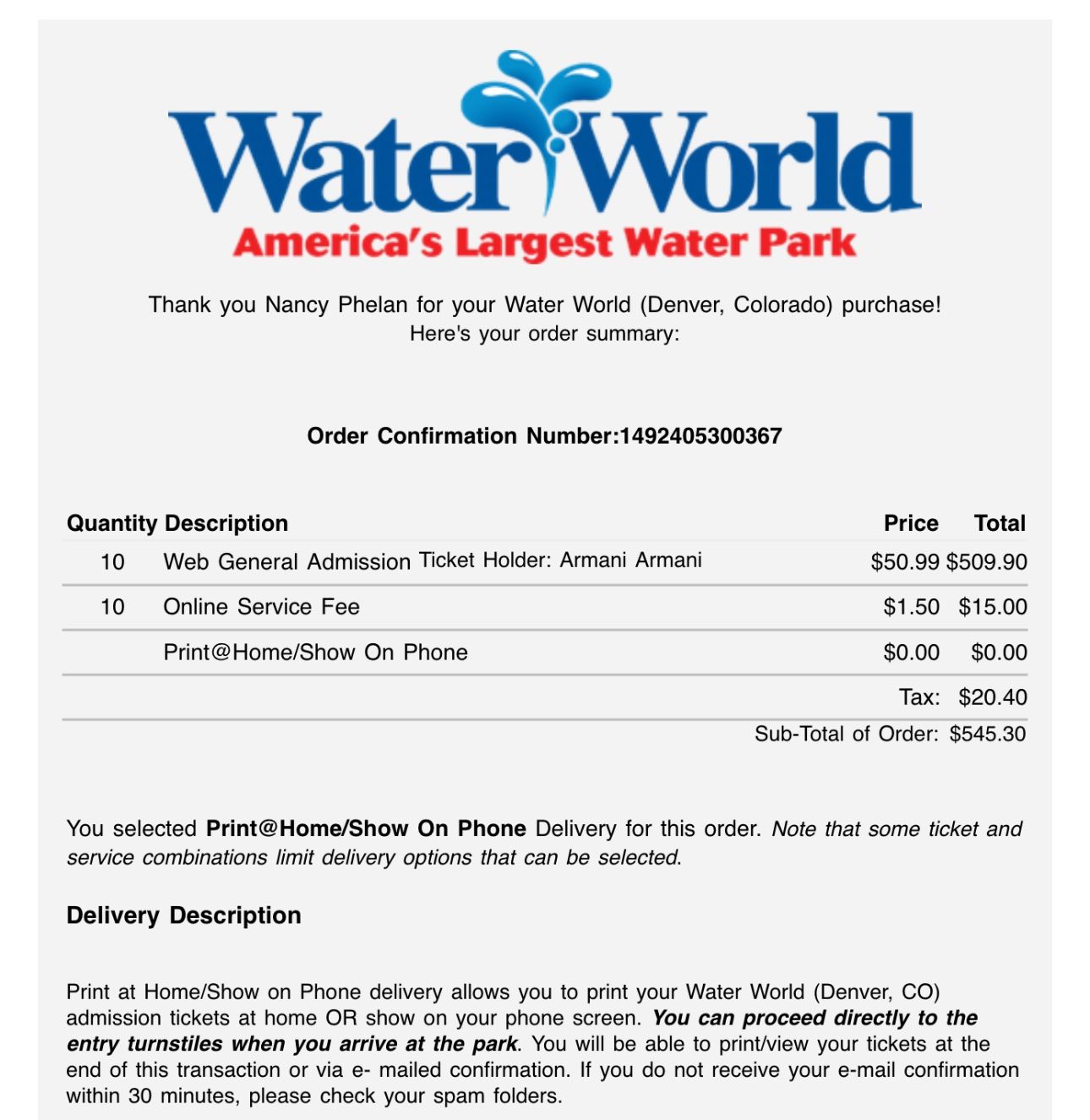 Waterworld Tickets