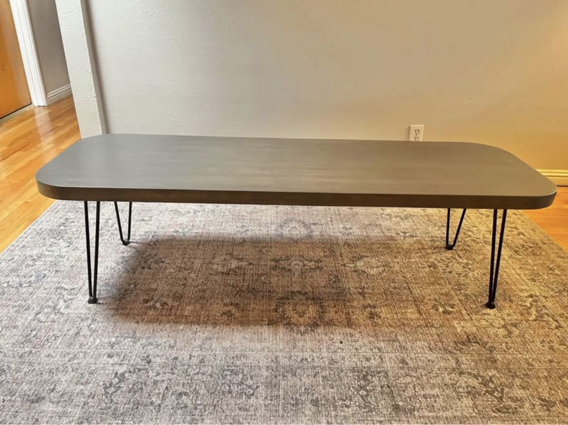 Mid Century Modern Style Wooden Coffee Table with Metal Legs