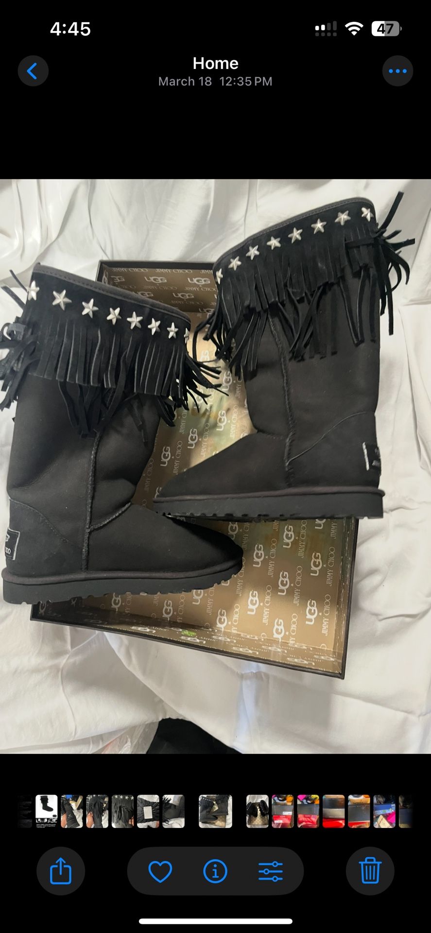 UGG & JIMMY CHOO Black "SORA" Fringed Winter Boots Size US8