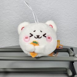 3" Milk Mocha Bear White Round Carrot Keychain Charm Plush