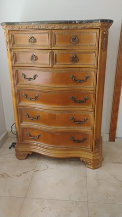 Ornate Wood Chest of Drawers with Marble Top