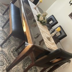Dark Brown And Black Dining Table With Chairs 
