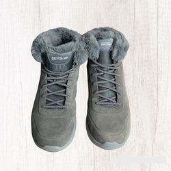 Skechers On The Go Faux Fur Goga Mat Gray Leather Boots Wm 9.5