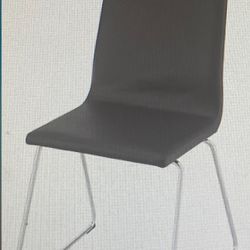 Set Of 4 IKEA LILLANAS Stackable Dining Chairs, Flexy-feel  Backrest  Chrome Plated Legs, Dark Brown Faux Leather eel 