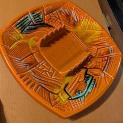 Vintage Mid Century Modern Large Orange Ashtray 