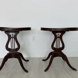 Antique Pair Of Mersman Lyre Side Tables With Brass Claw Feet 
