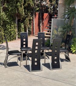 (Set of 6) Frag Italian Leather Dining Chairs - Black