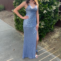 Blue Sequence Prom Dress