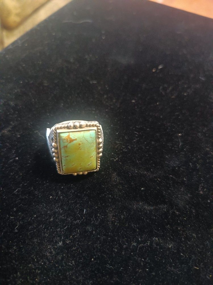 Turquoise With Copper Inlay In Stone On Silver Ring