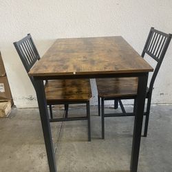 3 Piece Dining Table Set, Industrial Kitchen Table and 2 Chairs with Metal Frame, Dining Room Table Set, Breakfast Table Set for Smal