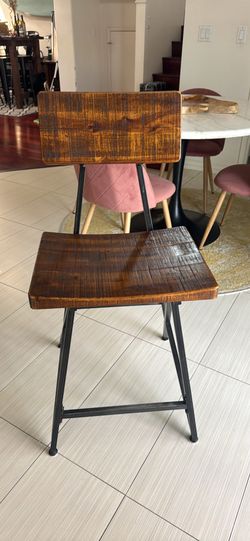 Rustic wooden barstools (3) with black metal frame