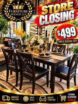 7-Piece Dark Wood Dining Table and Chair Set