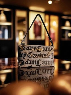 Black and White Juicy Couture Pochette Handbag w Heart Wristlet Wallet