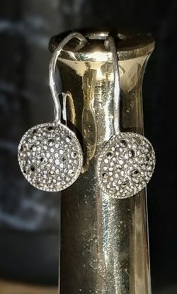 Vintage India Sterling Silver Marcasite Disc Drop Earrings