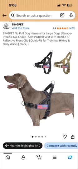 BINGPET No Pull Dog Harness Large Black