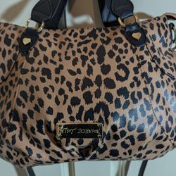 Betsey Johnson Leopard Cheetah Purse Handbag Black Tan medium large Vintage 