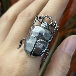 Big Silver Vintage style Cicada bug ring,Big cicada open ring,Scarab bug Beetle Earrings,Bug dangle earrings,Scarab bug Beetle ring for her  DETAILS  