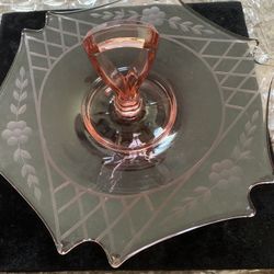 Pink Etched Depression Glass Serving Dish (large).