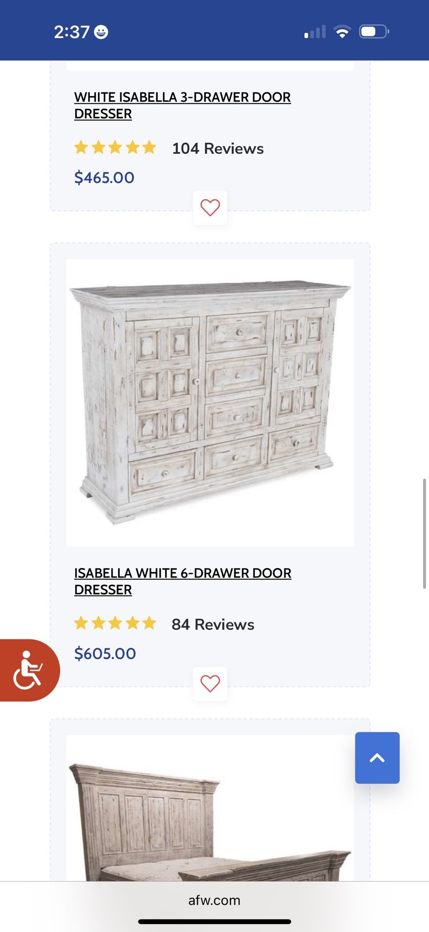 AFW White Isabella Dressers