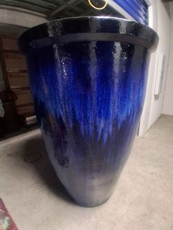 MOVE INTO NEW OFFICE FORCES SALE, BEAUTIFUL BRILLIANT BLUE, VERY VERY LARGE "MAGESTIC FOUNTAIN" FIRE GLAZED TERRA COTTA PLANTER, THIS IS A STEAL!!!
