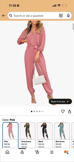 PRETTYGARDEN Women's Fall Jumpsuits Dressy Casual Pants Romper Spring Long Sleeve V Neck Belt Pockets One Piece Outfits