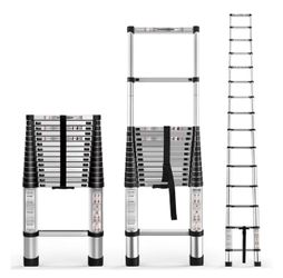 Telescoping Ladder, Aluminum extendable Ladder, Folding Ladder, one-Button Retractable Extension Ladder, Portable Ladder for Home and Outdoor Work, Lo