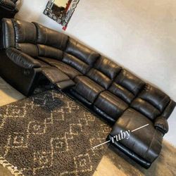 Dark Gray Nantahala Faux Leather Reclining Sectional Couch | 39$ Down Payment @ Fastest Delivery 🚚