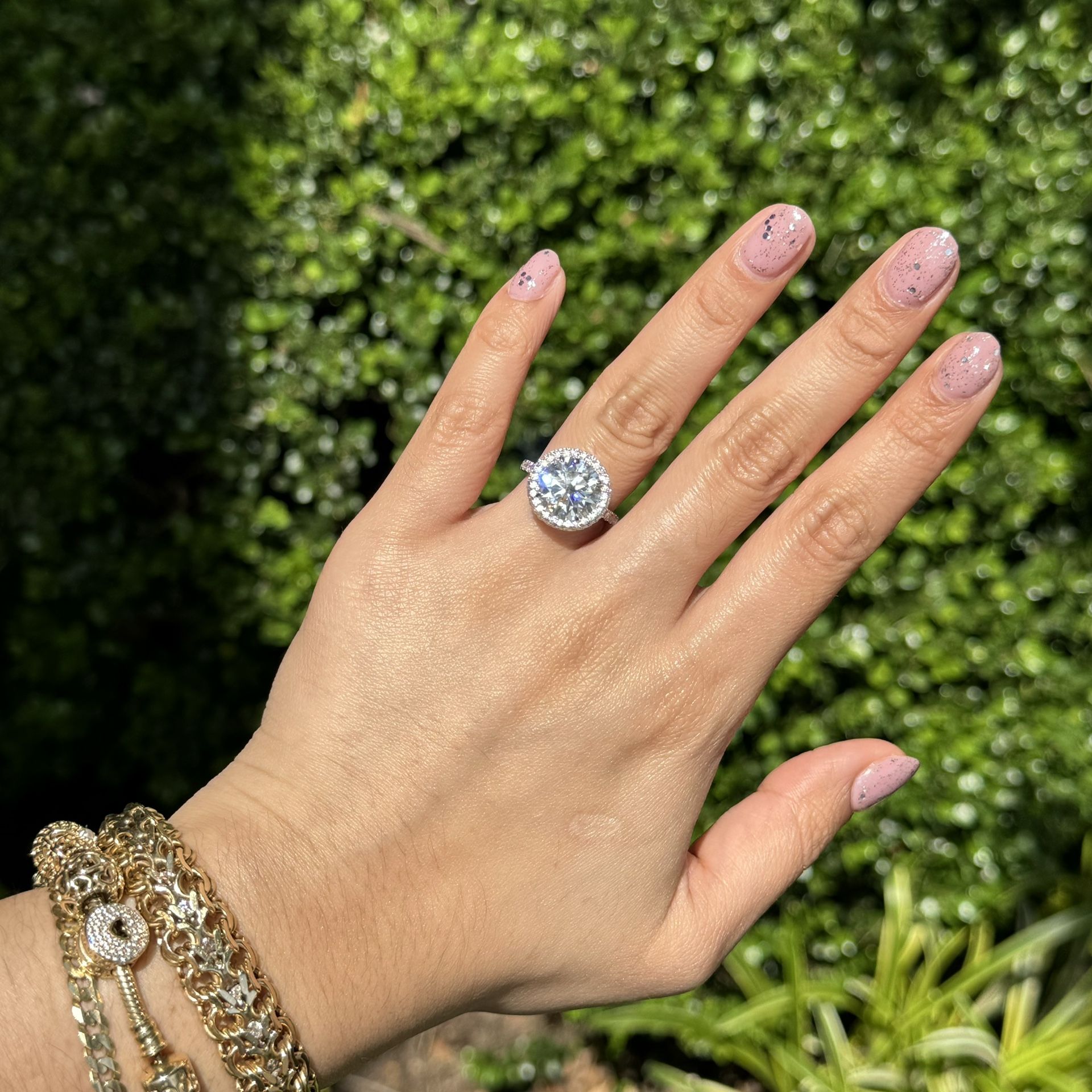 5ct certified Full Moissanite Halo Round ring s.925 size 6