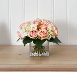 Indoor Rose and Hydrangea Bouquet Artificial Arrangement in Vase