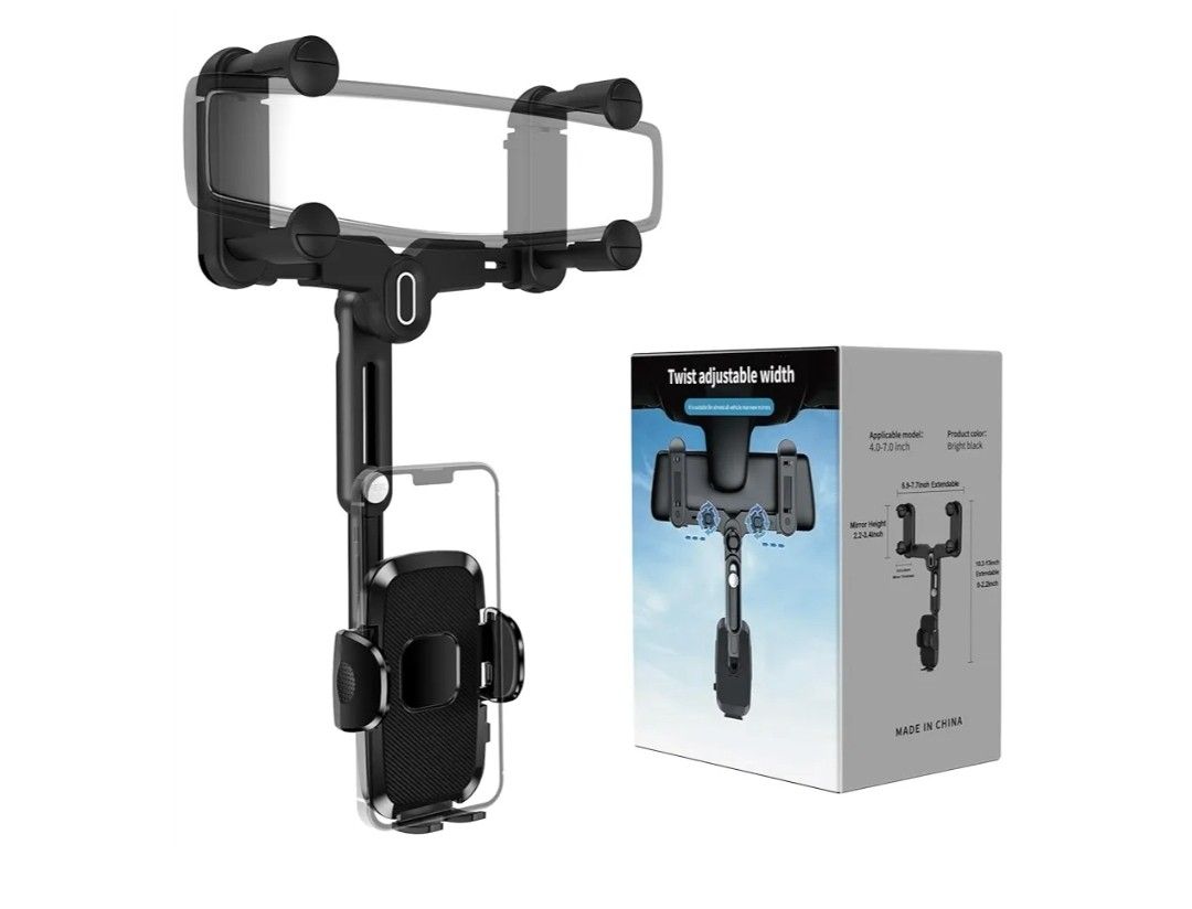Phone Mount for Car, Rear View Mirror Phone Holder, Rotatable and Retractable Phone Holder for Car Compatible with iPhone Samsung All 4-7 Inch Cell Ph