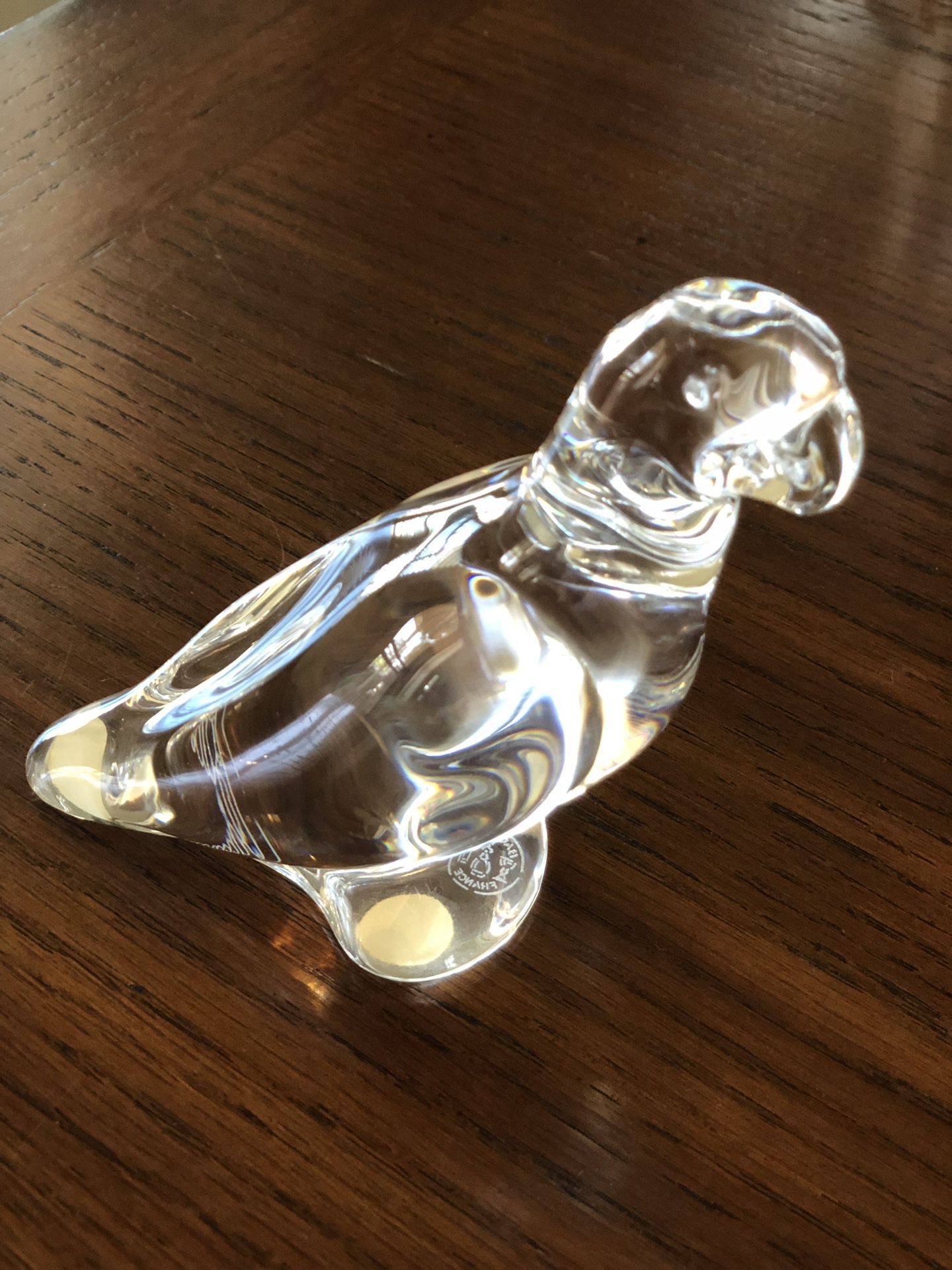 Flawless Baccarat Crystal Parrot clear bird figurine (4" tall), stamped + signed) Great Elegant Paperweight for the Office