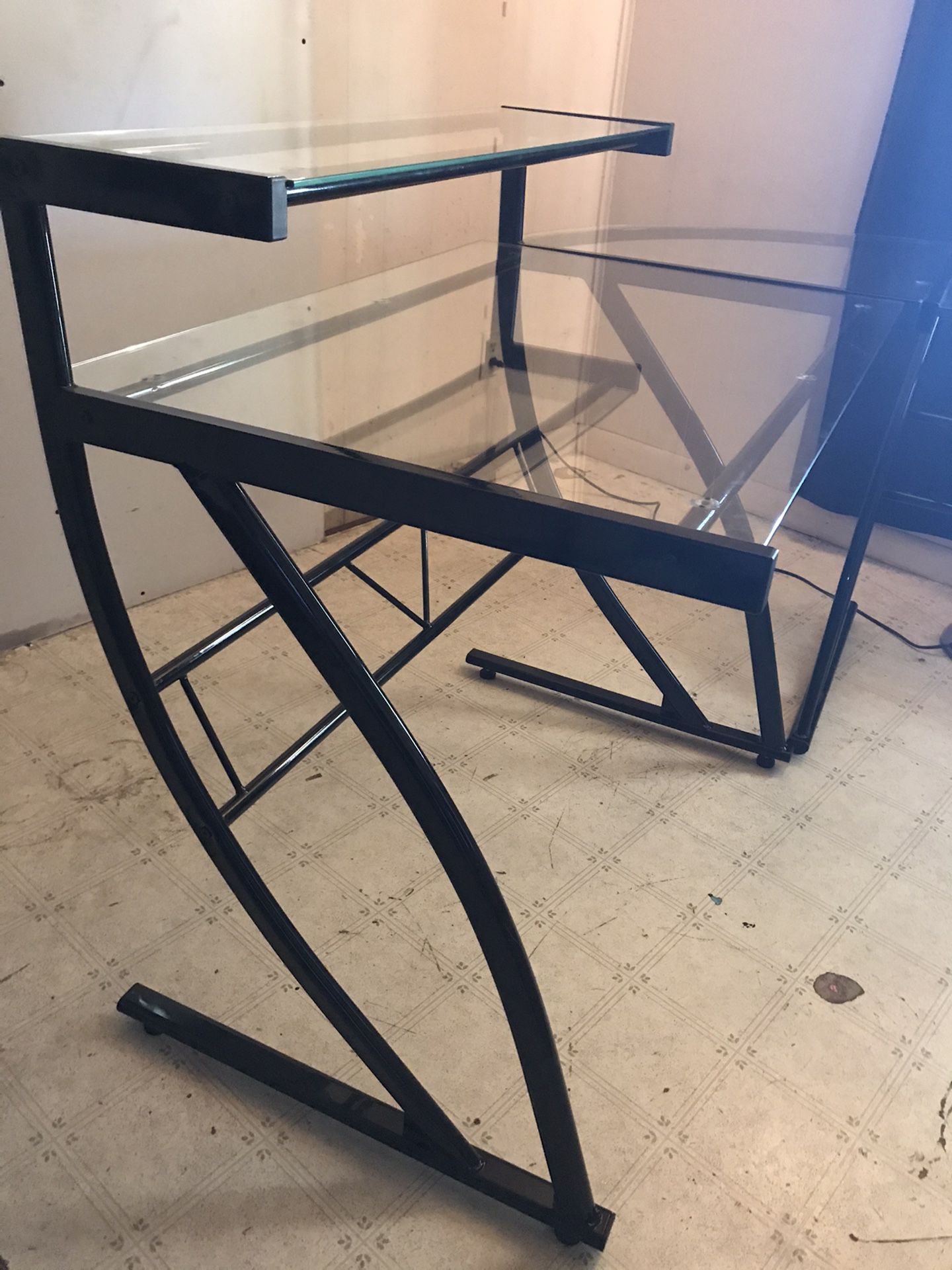 Black Glass L Shaped Desk Computer Table