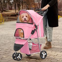 MoNiBloom 3 Wheels Pet Stroller, Foldable Dog Cat Cage Jogger Stroller with Weather Cover for All-Season, Storage Basket and Cup Holder, Breathable 