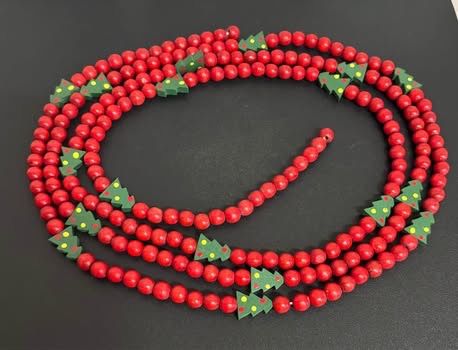 Red & Green Wooden Beaded Christmas Garland with Xmas Tree Accents 9’ long Just $5