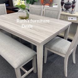 6-pc Dining Table Set With Bench