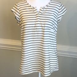 Like New, Black and White Striped Short Sleeve Blouse with front Pocket (small) from Banana Republic 