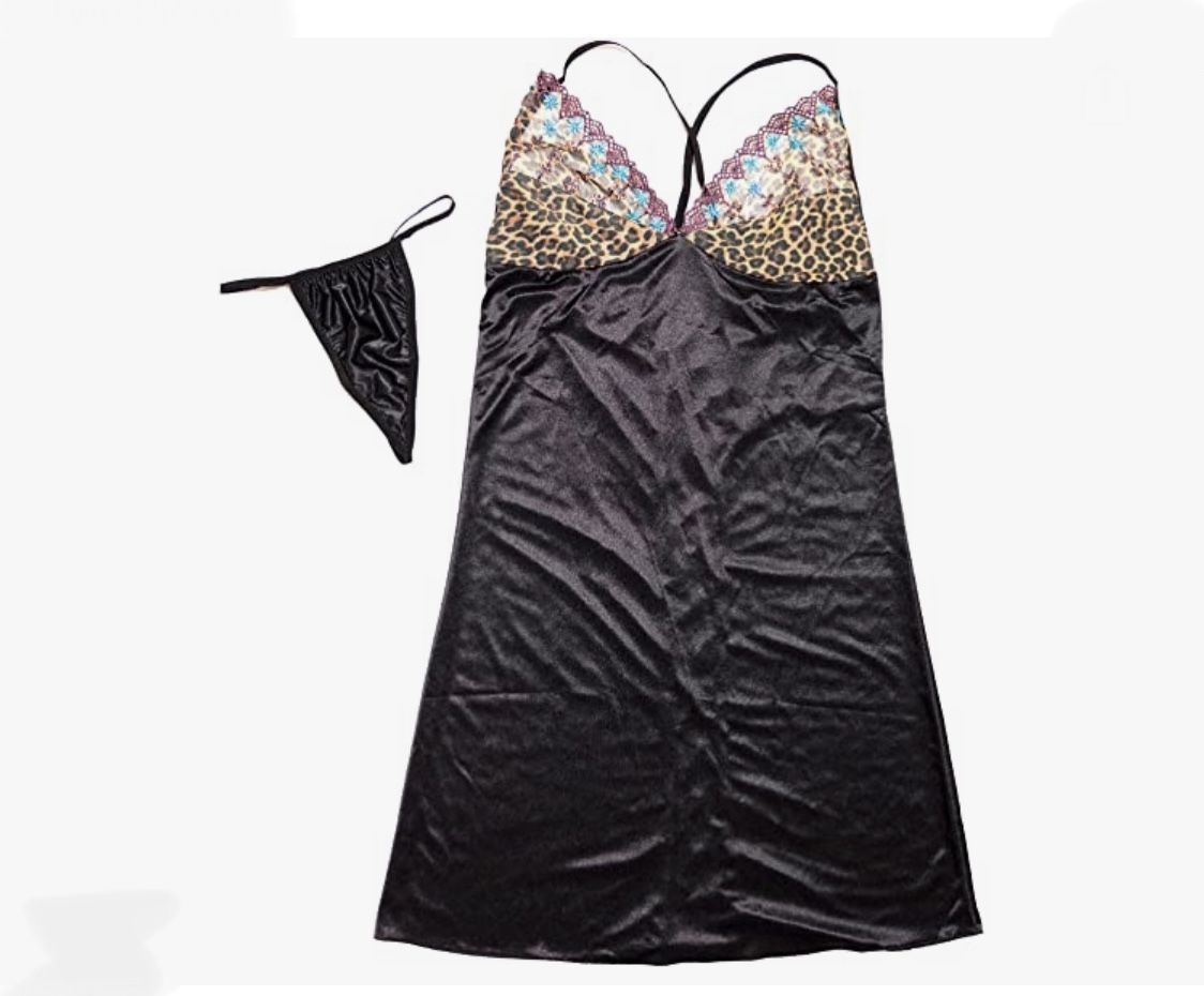 Leopard and Floral Lace Cup, Nightgown Satin Chemise