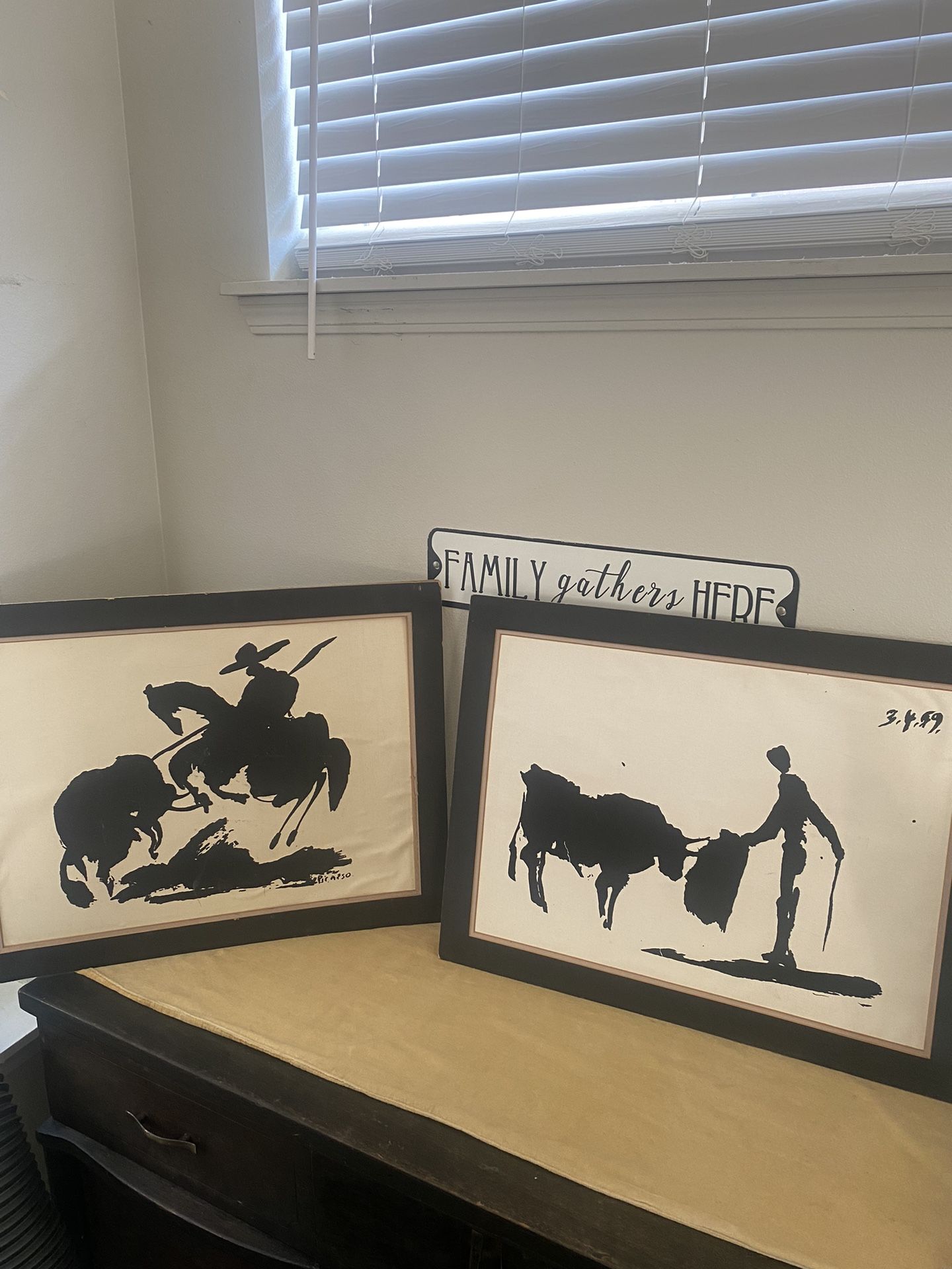 Vintage "Bullfight" Framed Lithograph After Picasso and PABLO PICASSO TOROS Y TOREROS LITHOGRAPH 1959 VINTAGE ANTIQUE