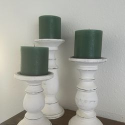 3 Wood Candle Holders 