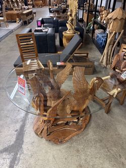 MEGA SALE! Monkey Pod Swan Dining Table With Glass Top (Save $2499)
