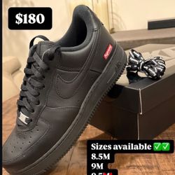 Nike Air Force 1 Supreme Black Sizes 8.5M, 9M, 10M, 10.5M, & 12M