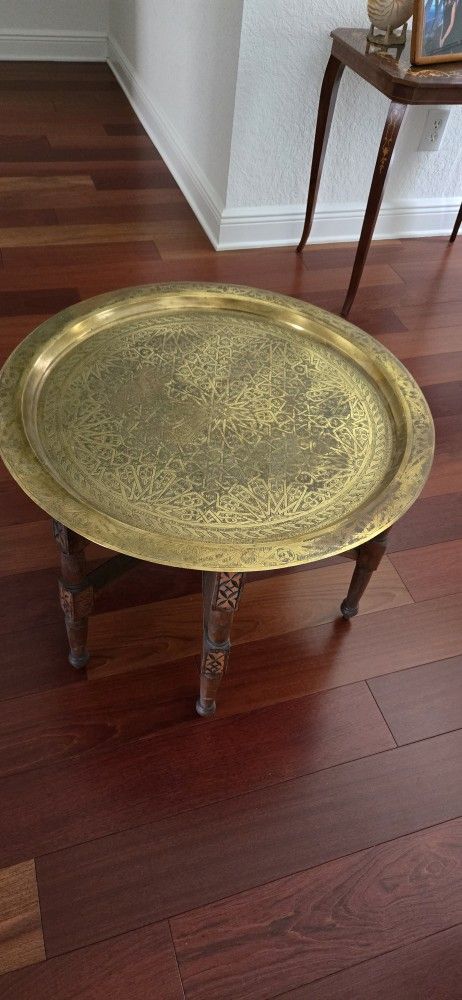 Vintage Embossed Brass Moroccan Table