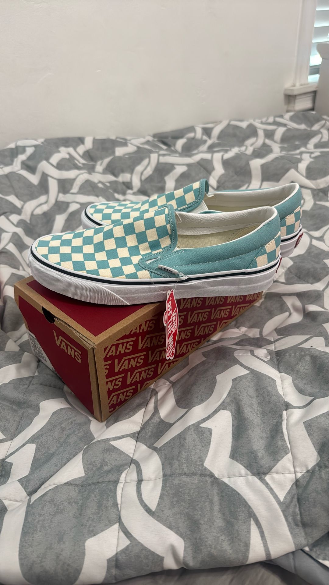 Checkerboard Aqua Haze Vans Shoes