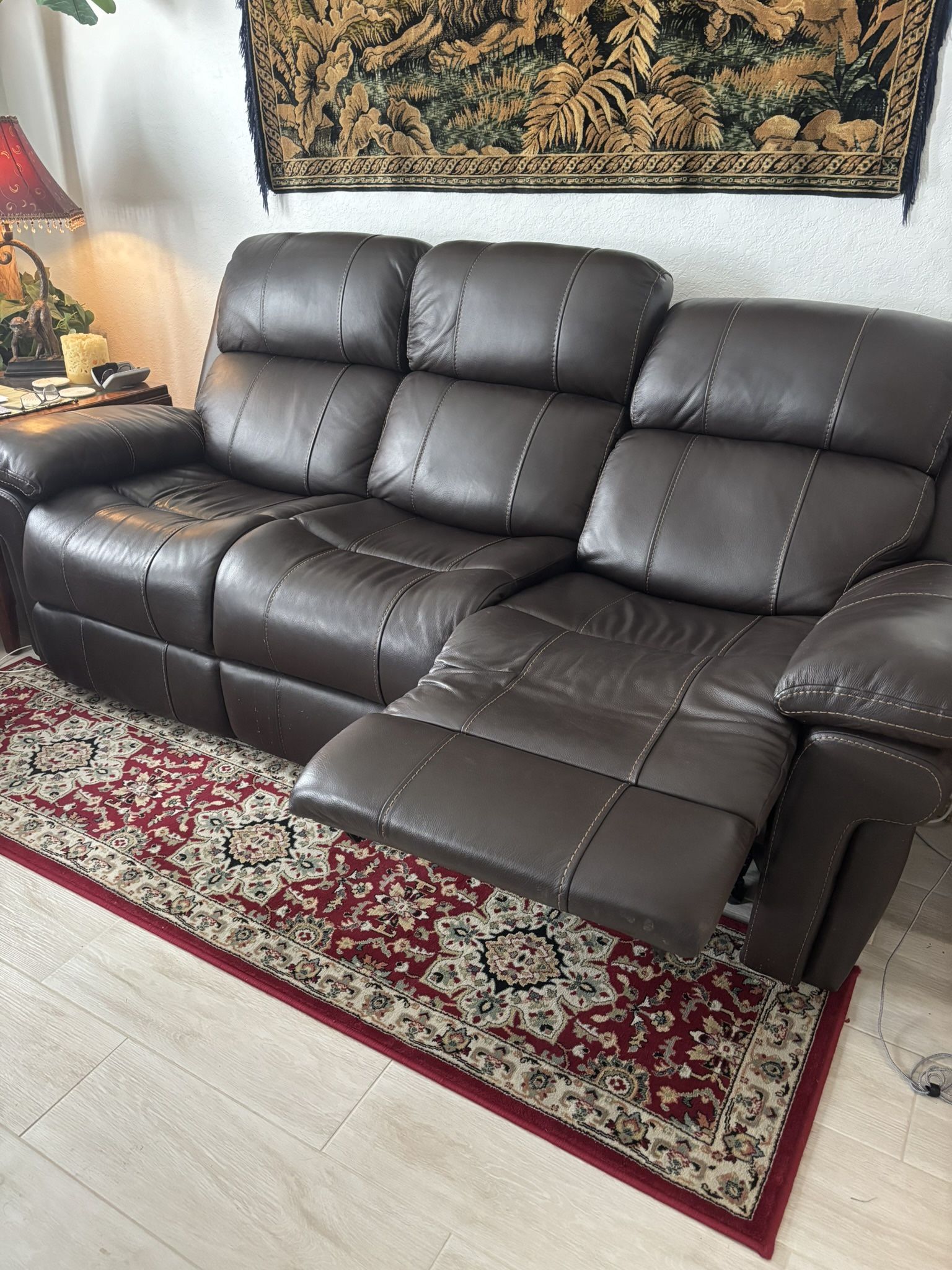 Dark Brown Leather Adjustable Electric Couch With Charging Ports