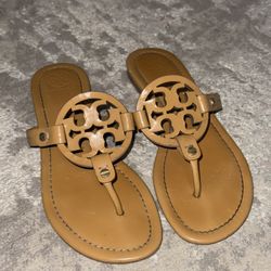 Tory Burch Miller Patent Tan Sandals 