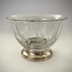 Vintage Etched Glass Bowl with Sterling Silver Base