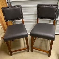 New, Set of 2, Linon Brook Counter Stool, Sapele, Black/Brown