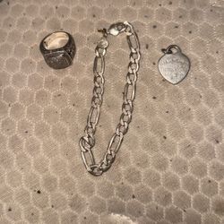 Real Natural Diamond Men’s Ring$300obo 925 Link Bracelet $100obo And Tiffany&co NEW YORK 925 charm $300obo 
